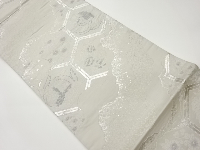 道長取に亀甲・花鳥模様織出し袋帯